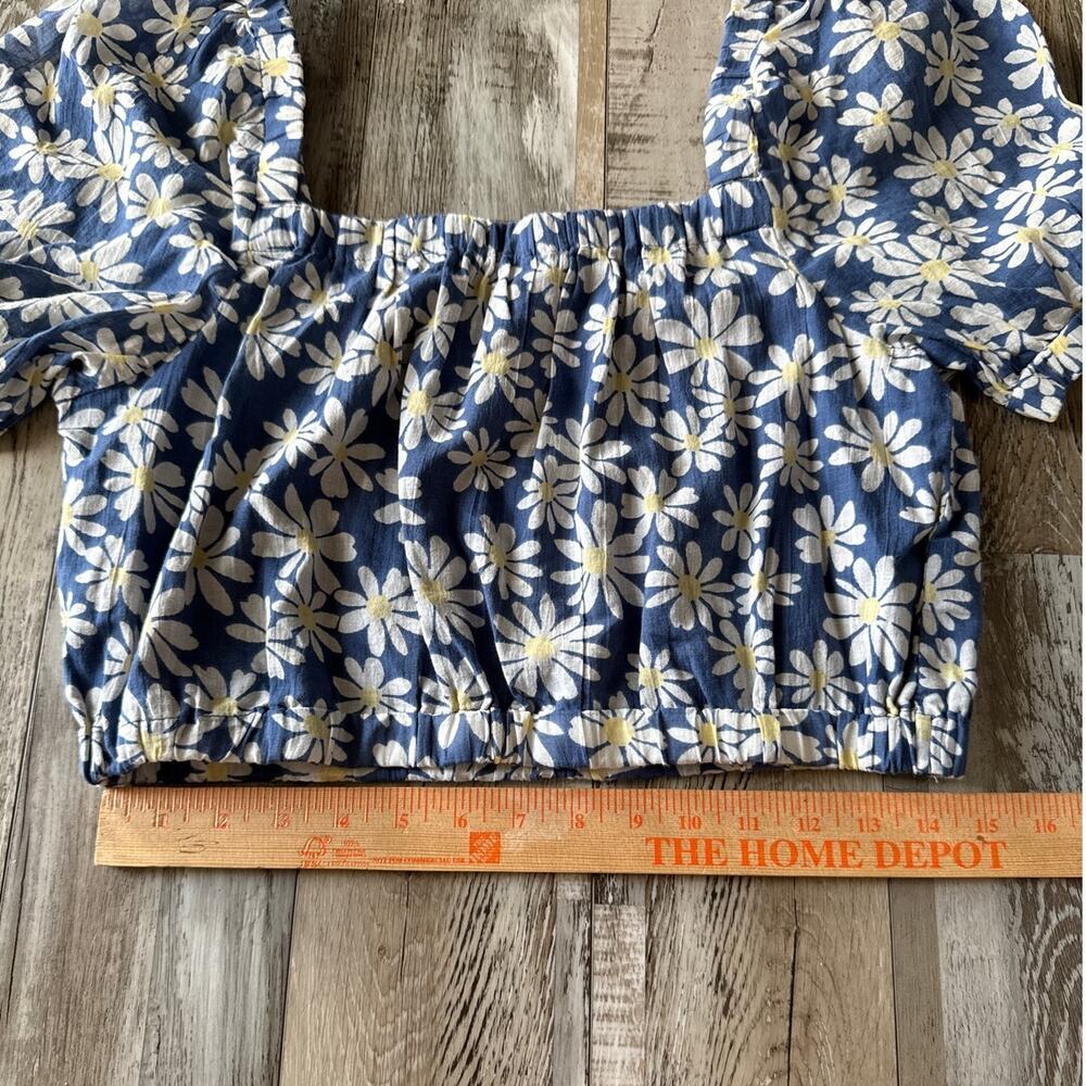 American‎ Eagle Womens Daisy Floral Crop Bubble Top Sz Medium Puff Short Sleeve - Picture 7 of 8